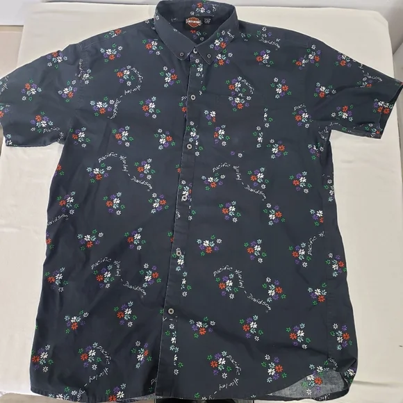 HARLEY-DAVIDSON Men's Navy Floral Aloha Collared Button Down Shirt Size XXL - Picture 15 of 15